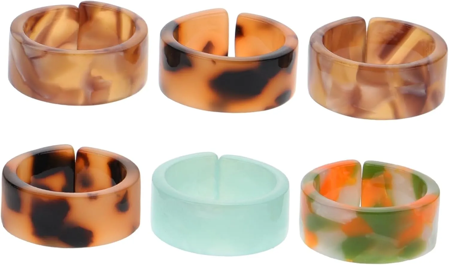 Exquisite 6pcs Resin Rings Women's Fashion Jewelry Decorative Ring Set