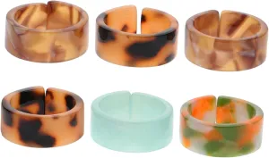 Exquisite 6pcs Resin Rings Women's Fashion Jewelry Decorative Ring Set