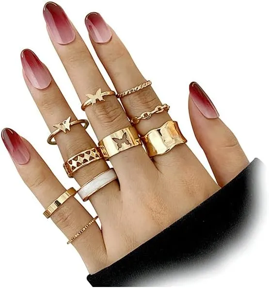 F ME Gold Knuckle Rings Set Link Twist Stackable Rings Women Men Bohemian Retro Adjustable Joint Statement Finger Rings (golden5)
