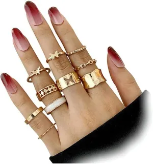 F ME Gold Knuckle Rings Set Link Twist Stackable Rings Women Men Bohemian Retro Adjustable Joint Statement Finger Rings (golden5)