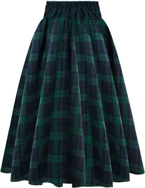 Fall Skirts for Women Midi Length Fashion Casual Plaid Skirt Vintage High Waist Trendy Plus Size Pleated Skirt for Girls