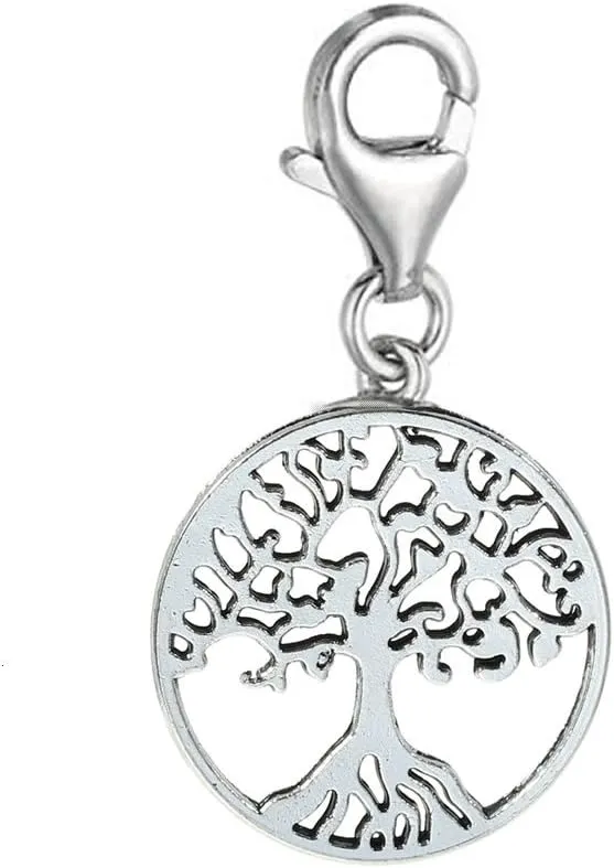 Family Tree Charm  Clip-On Lobster Clasp, Zinc Alloy Charm for Link Chain Bracelets, Charm Size 32mm x 25mm