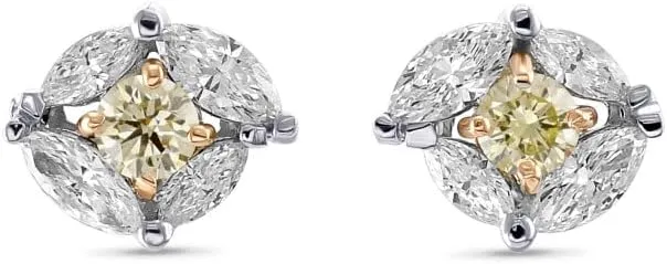 Fancy Yellow and White Round Diamond Stud Earrings 1.60Ct White Gold Plated Engagement And Wedding