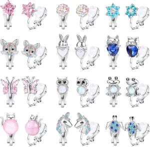 Fansilver Clip on Earrings for Women Girls Hypoallergenic Flower Rainbow Butterfly Turtle Star Heart CZ Clip Earrings Set for Little Girls Silver Non-Pierced Earrings Pack for Teens Girls 12 Pairs