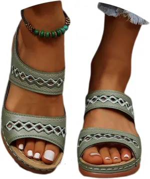 Fanyil Women's Comfy Orthotic Sandals,Orthopedic Sandals for Women 2025 Casual Vintage Flats Embroidered Slides Shoes