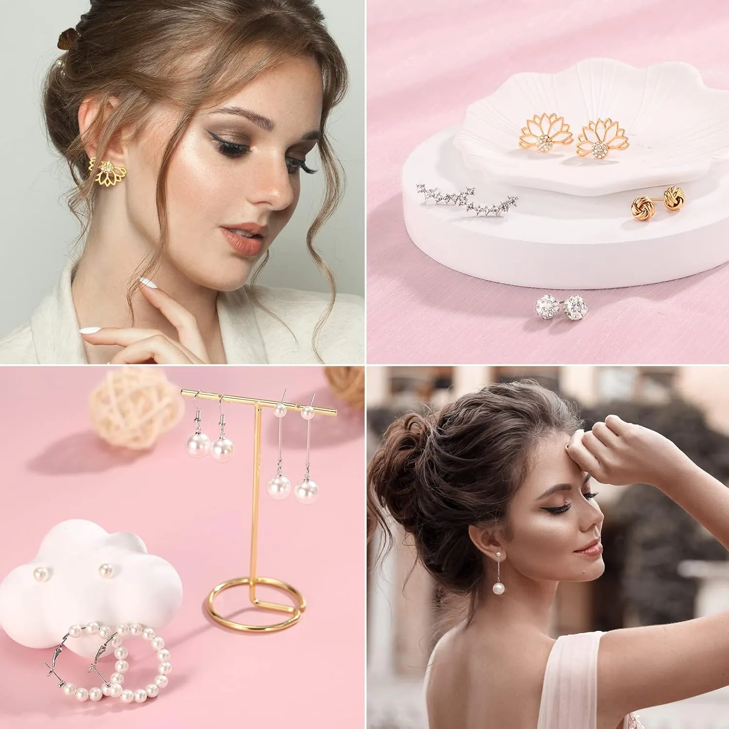 Fashion Earrings for Women, Funtopia 68 Pairs Drop Dangle Earrings, Statement Stud Earrings Pearl Earrings Set for Party Jewelry (Gold and Silver)