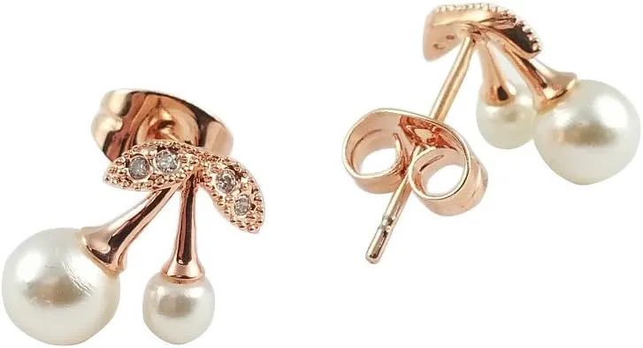 Fashion Jewelry - 18k Rose Gold Plated Cherry Stud Earrings
