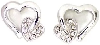 Fashion Jewelry - 18K White Gold Plated Heart Stud Earrings