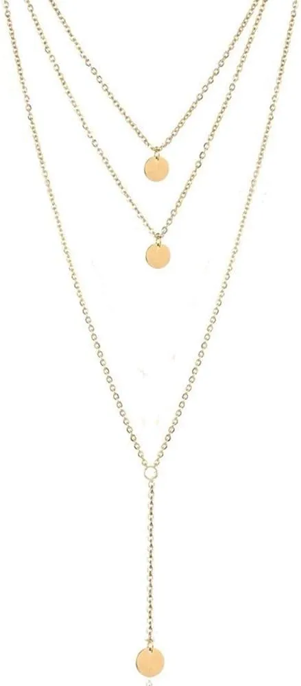 Fashion Layered Long Necklace Coin Pendant Necklace Chain Charm Necklace Jewelry for Women Over 15 years old