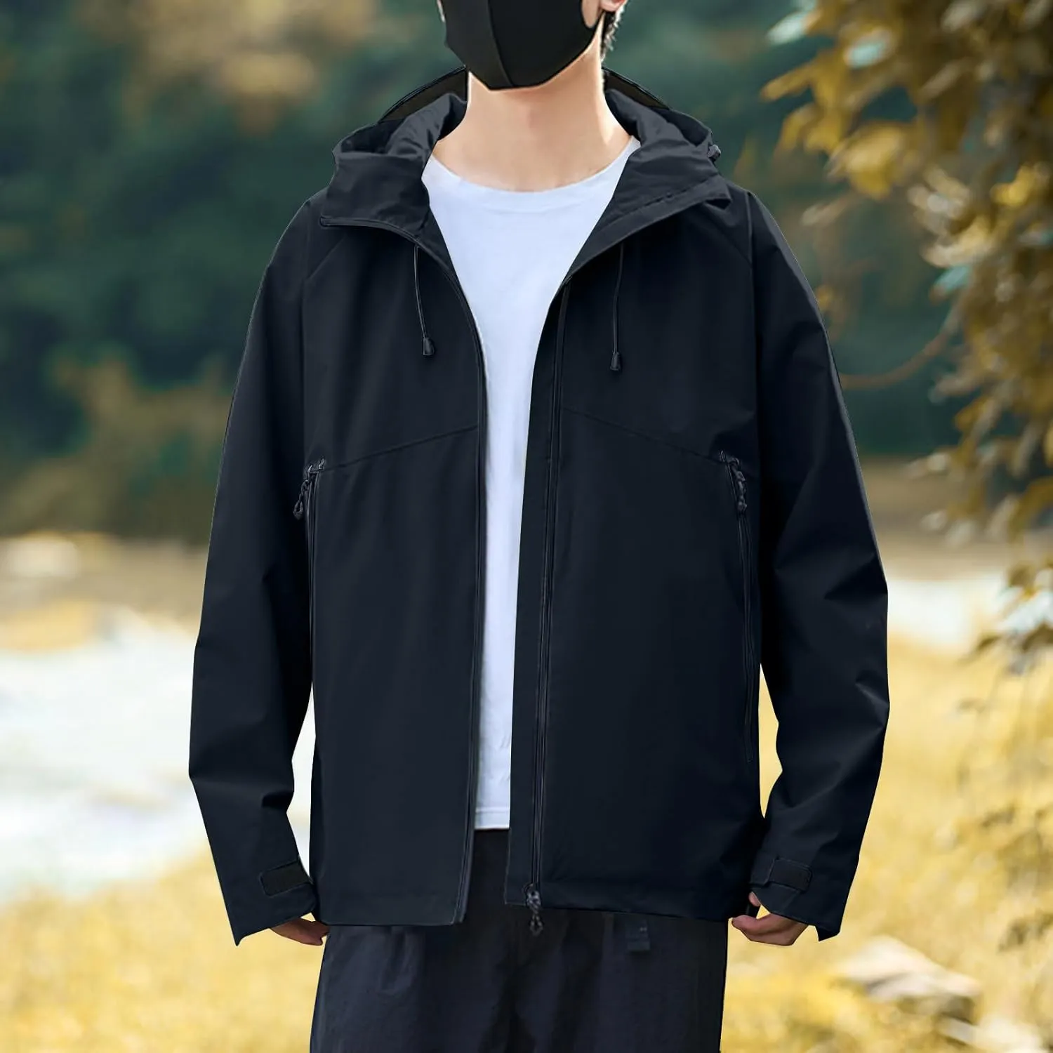 Fashion Mens Solid Color Outdoor Hiking Long Sleeve Hooded Casual Outwear Jackets Softshell Hiking Windbreaker Jacket