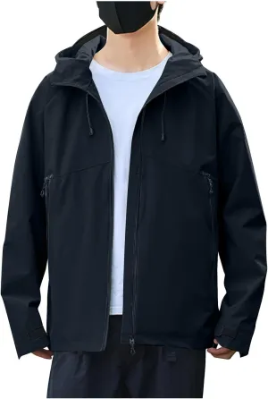 Fashion Mens Solid Color Outdoor Hiking Long Sleeve Hooded Casual Outwear Jackets Softshell Hiking Windbreaker Jacket