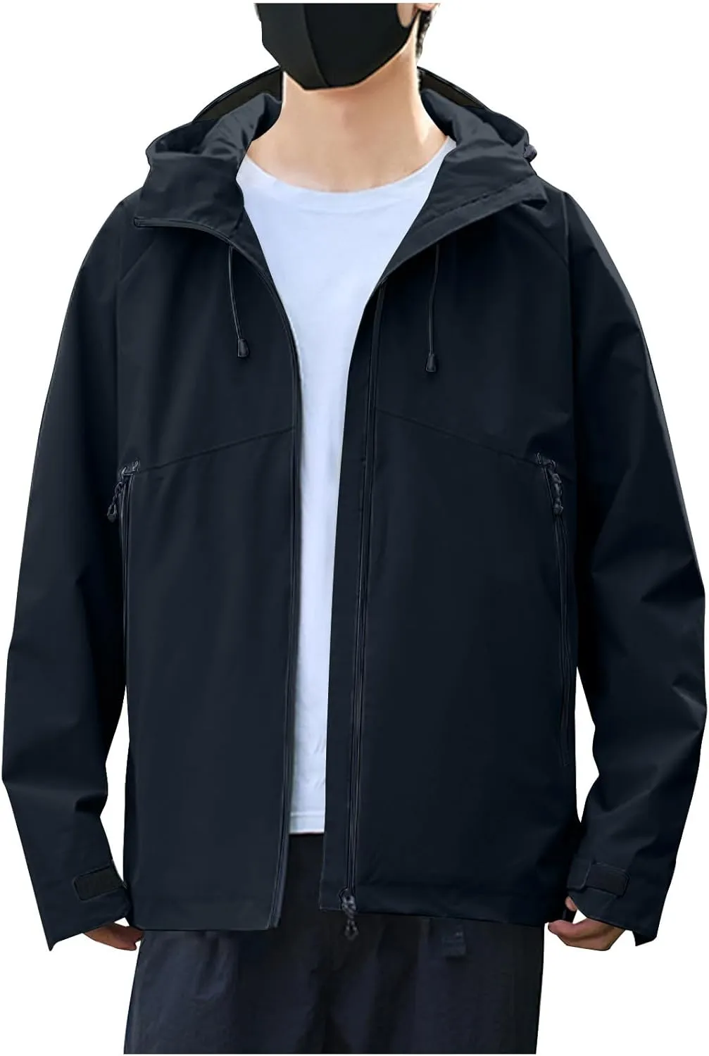 Fashion Mens Solid Color Outdoor Hiking Long Sleeve Hooded Casual Outwear Jackets Softshell Hiking Windbreaker Jacket