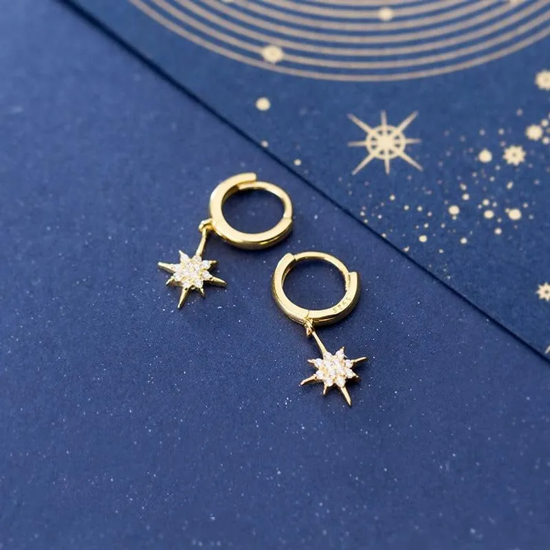 fashion minimalist earrings 925 sterling silver star drop earrings with luxury diamond gold plated hoop earrings women jewelry (rosegold)