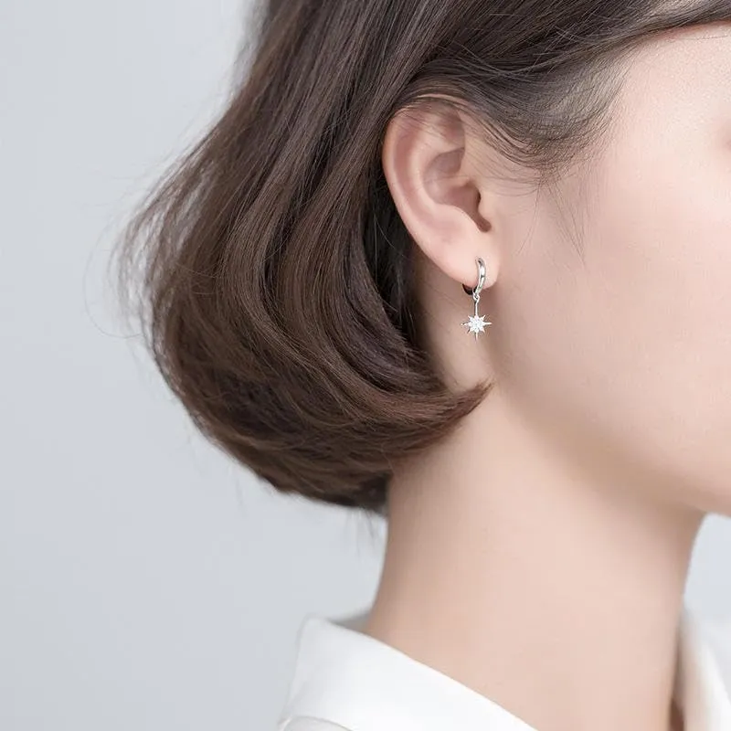 fashion minimalist earrings 925 sterling silver star drop earrings with luxury diamond gold plated hoop earrings women jewelry (rosegold)