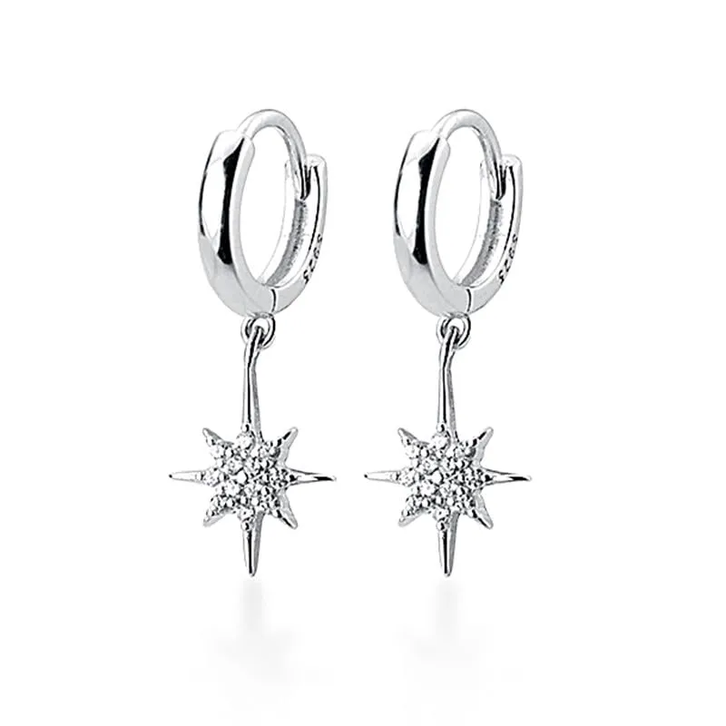 fashion minimalist earrings 925 sterling silver star drop earrings with luxury diamond gold plated hoop earrings women jewelry (rosegold)