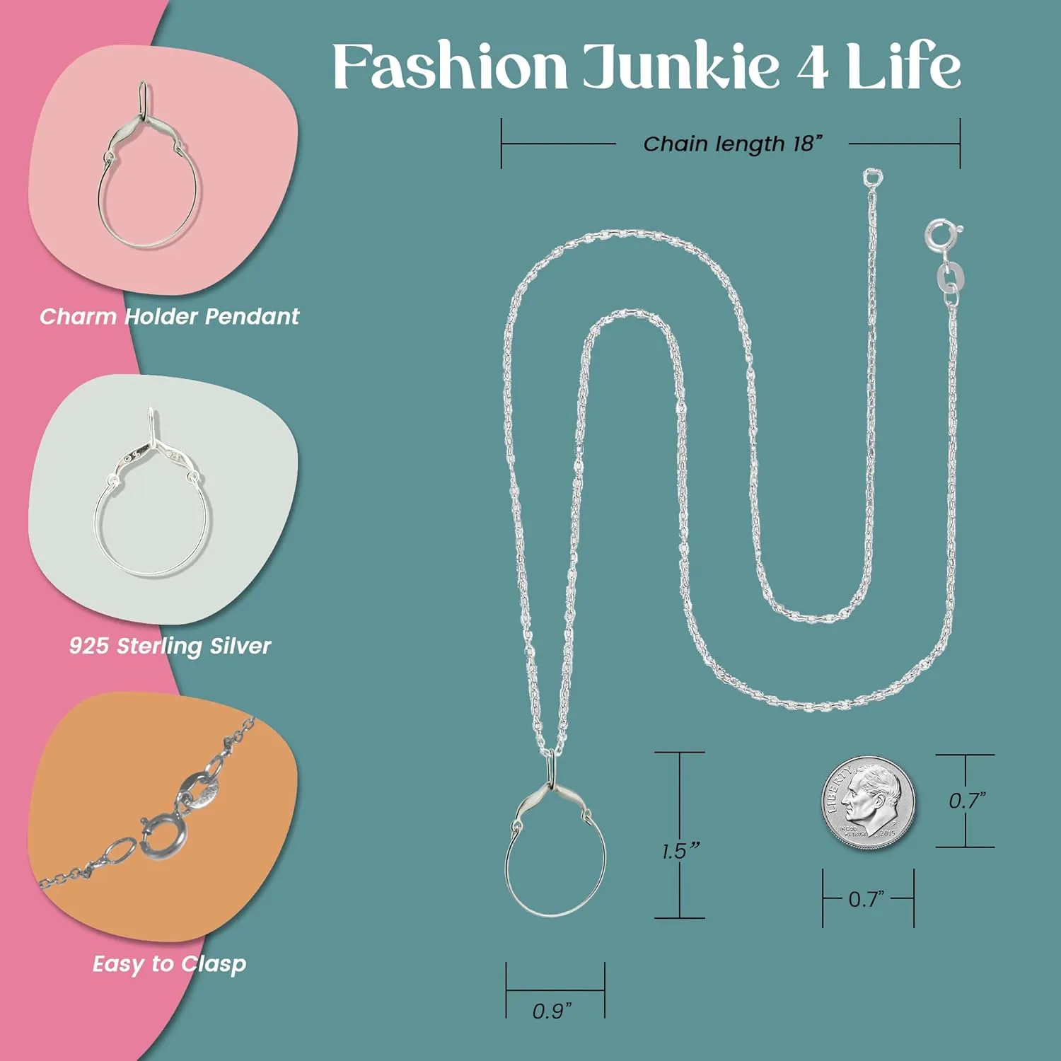 FashionJunkie4Life Dainty Charm Holder Necklace | 18" Chain Pendant Necklace For Women