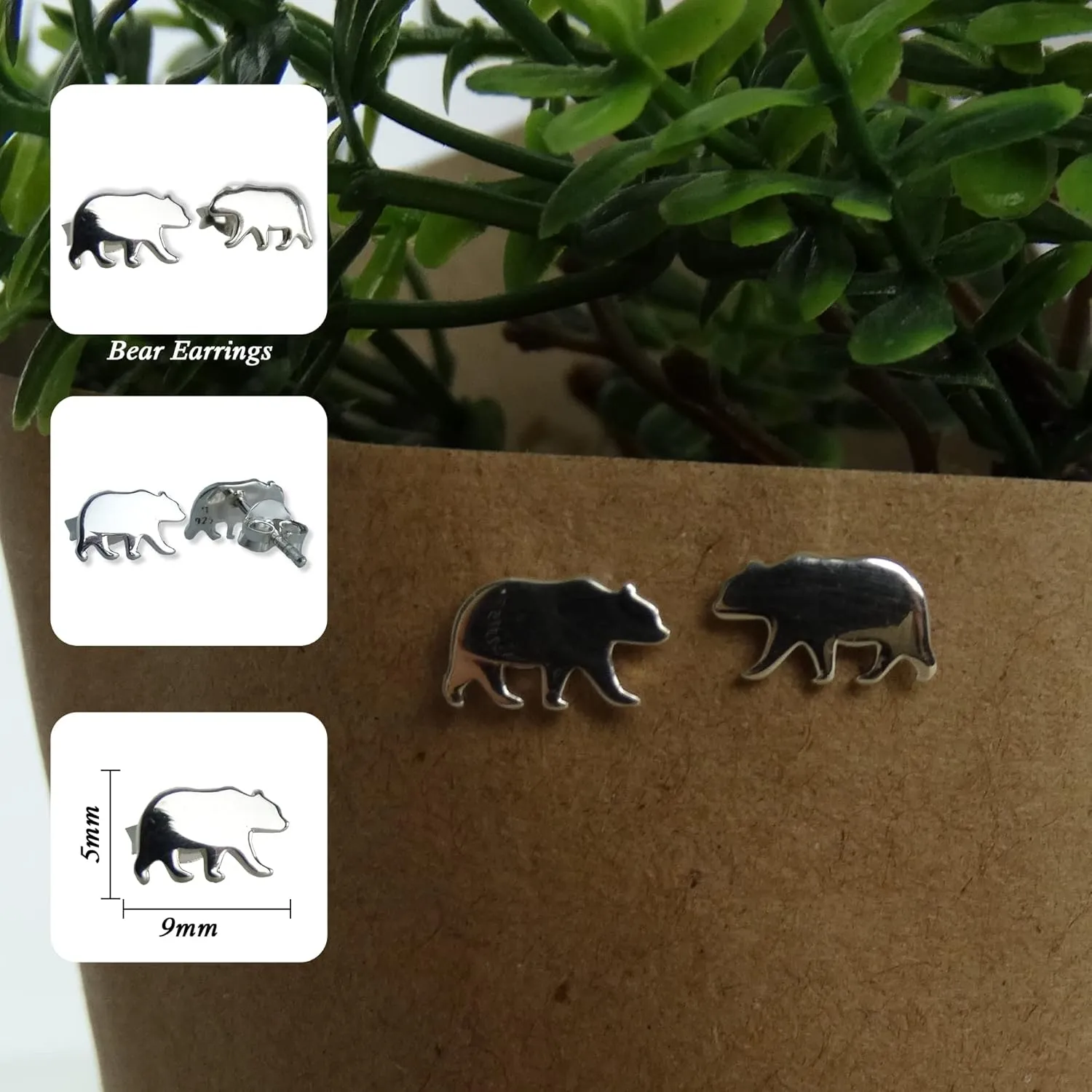 FashionJunkie4Life Sterling Silver Animal Stud Earrings with Butterfly Backs