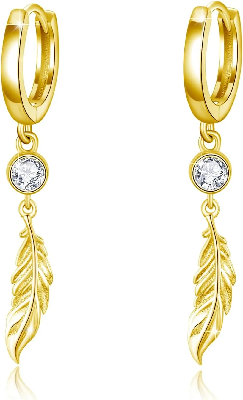 Feather With Gold Plated Earrings Feather Dangle Earrings Simple Feather Earrings With Plated Gold Jewelry for Women