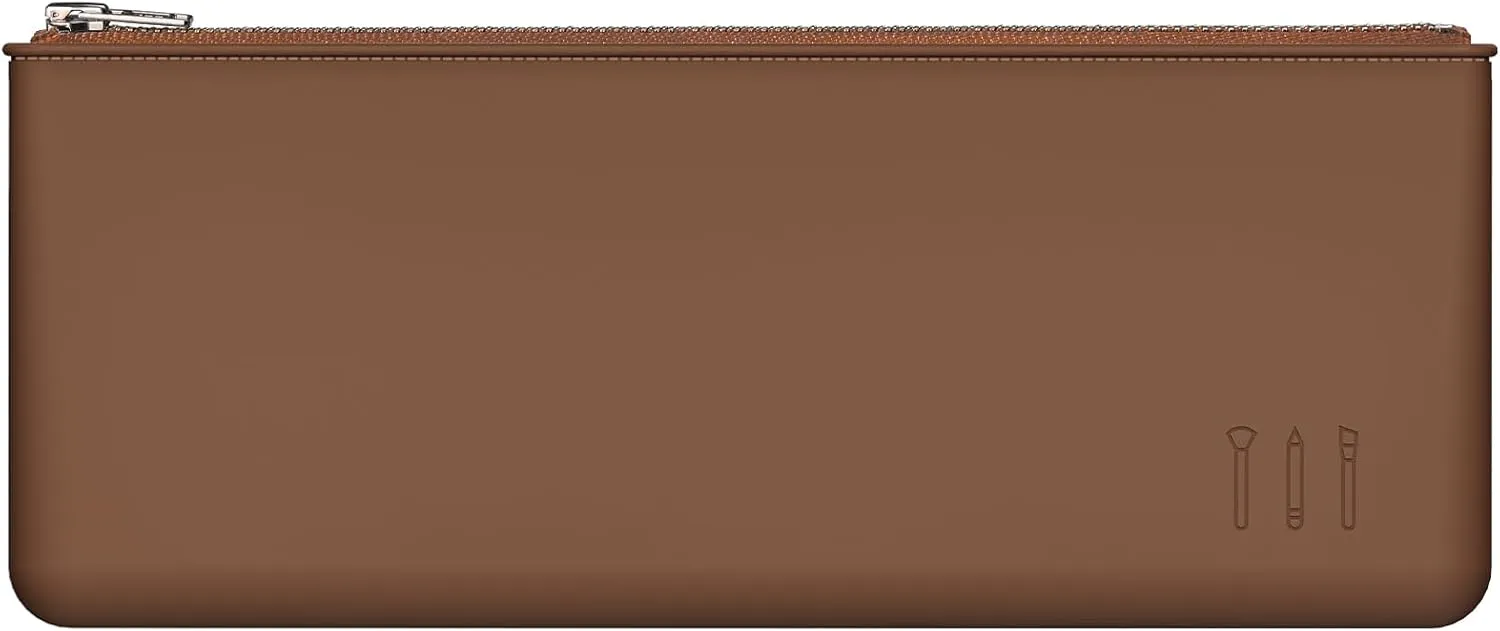 FERYES Silicone Makeup Brush Bag  Elegant Cosmetic Brushes Pouch Bag with YKK Zipper, Travel Makeup Tools Organizer Bag -Brown