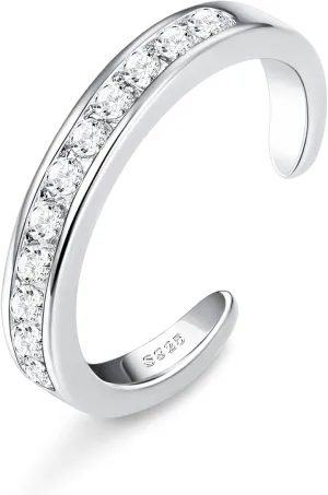FIASASO 925 Sterling Silver Toe Rings for Women Adjustable 14K White Gold Plated Flower Cz Snake Twist Opal Band Rings Summer Beach Open Toe Rings Foot Jewelry