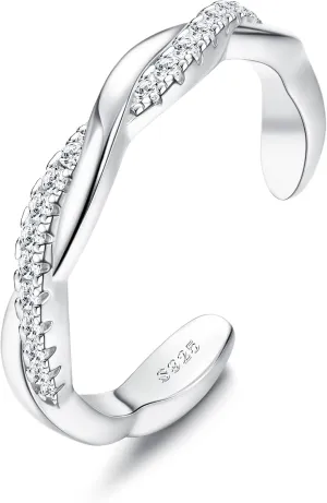 FIASASO 925 Sterling Silver Toe Rings for Women Adjustable 14K White Gold Plated Flower Cz Snake Twist Opal Band Rings Summer Beach Open Toe Rings Foot Jewelry