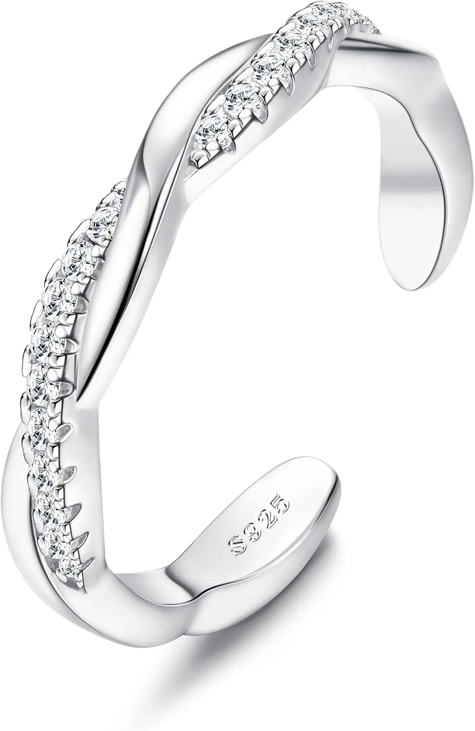 FIASASO 925 Sterling Silver Toe Rings for Women Adjustable 14K White Gold Plated Flower Cz Snake Twist Opal Band Rings Summer Beach Open Toe Rings Foot Jewelry