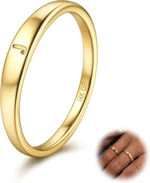 FIASASO Gold Filled Initial Rings for Women 14K Gold Signet Rings Dainty Gold Ring Tarnish Free Simple Gold Vermeil Ring Non Tarnish Stackable Knuckle Rings Gold Filled Jewelry Waterproof Size 6 7 8 9 10