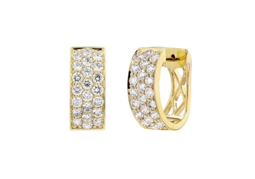 Finecreation_usa!!. 4.00Ct Round Real Moissanite Huggie Hoop Clip on Earrings 14K Yellow Gold Plated 925 Sterling Sliver