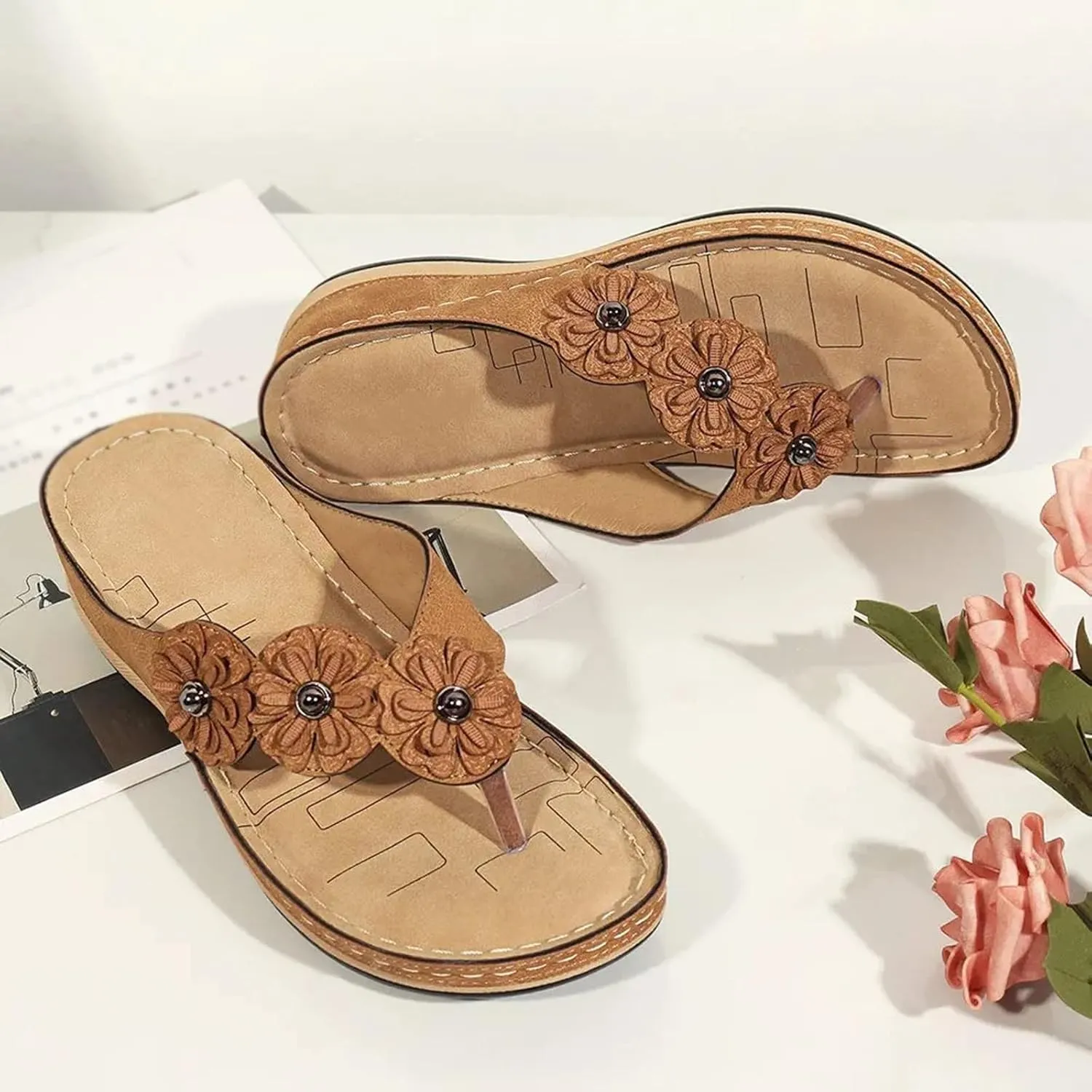 Flat Sandals for Women Flip Flops for Women with Arch Support Vacation Sandal Women's Slide Sandal