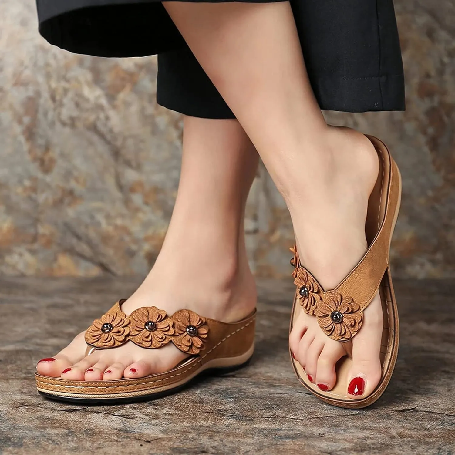 Flat Sandals for Women Flip Flops for Women with Arch Support Vacation Sandal Women's Slide Sandal
