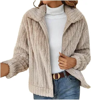 Fleece Jacket Women Oversized Turndown Neck Cardigan Jackets Long Sleeve Plush Winter Coats Outerwear 2024 Fashion