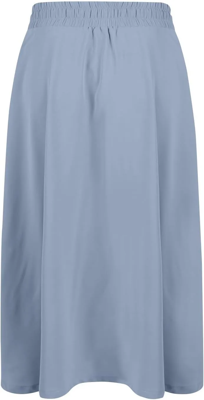 Floral Midi Skirts for Women Summer Casual Loose Flowy Boho Skirt Knee Length Beach Vacation Outfits with Pockets