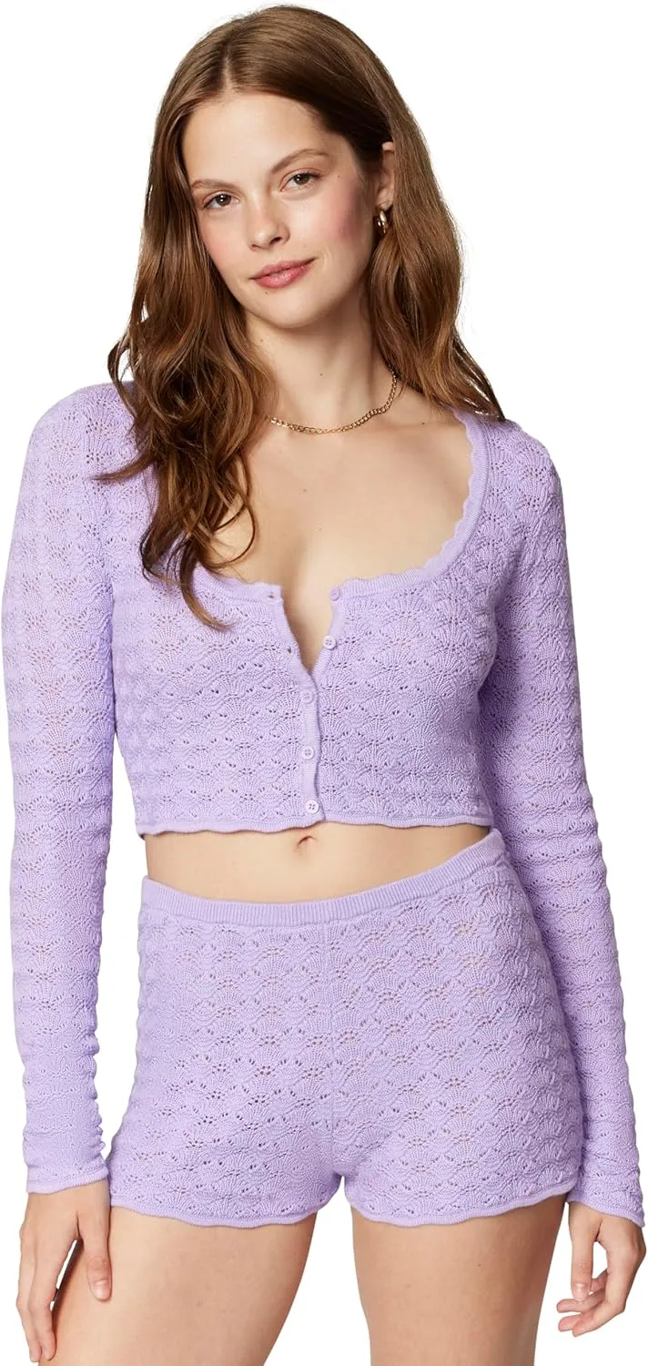 florence by mills Women's Le Pointelle Sweater Lace Cardigan