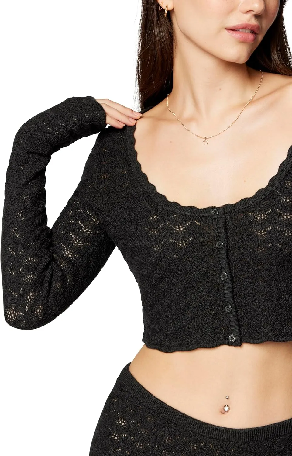florence by mills Women's Le Pointelle Sweater Lace Cardigan