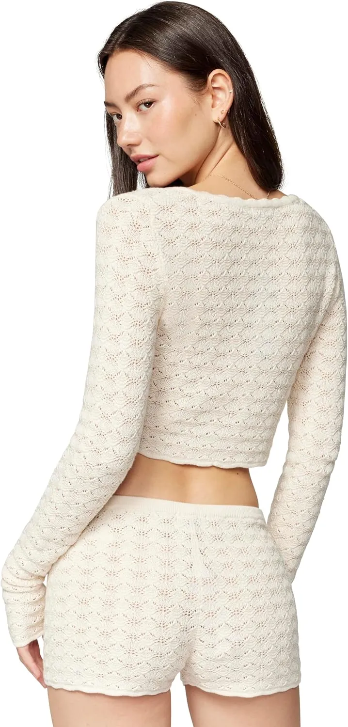florence by mills Women's Le Pointelle Sweater Lace Cardigan
