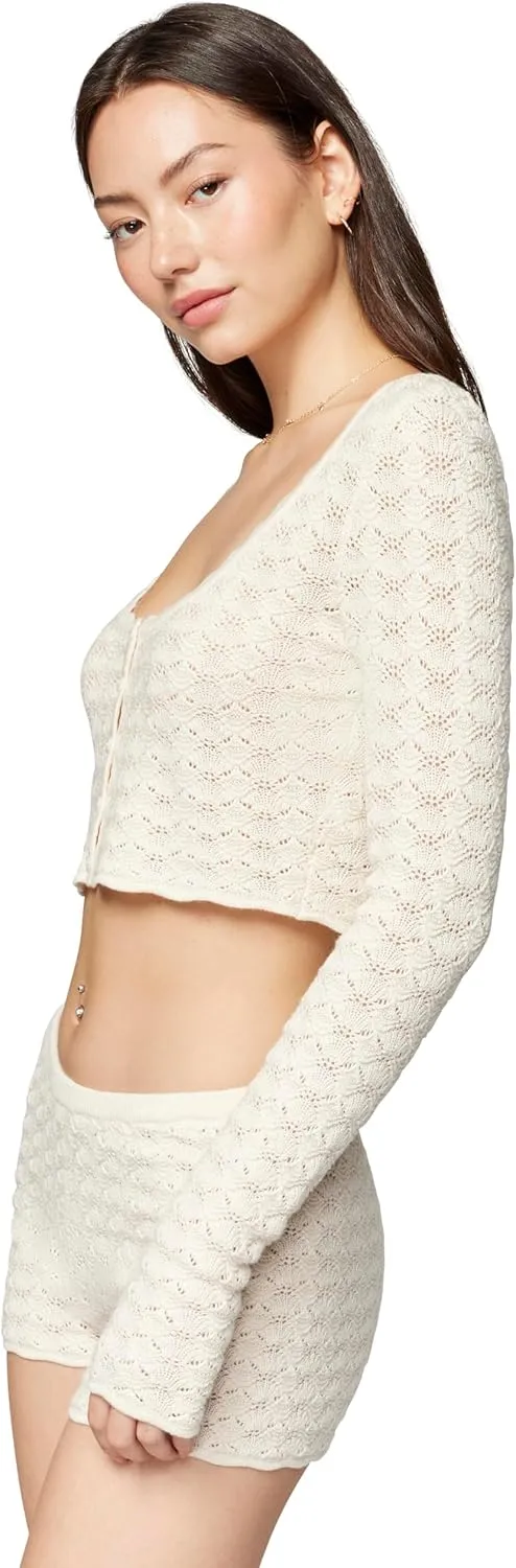 florence by mills Women's Le Pointelle Sweater Lace Cardigan