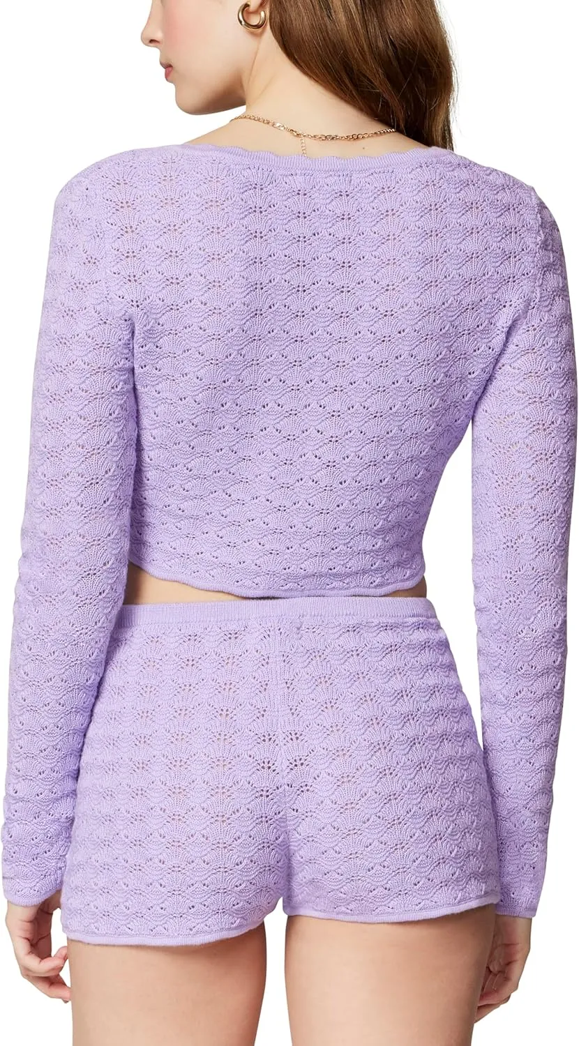 florence by mills Women's Le Pointelle Sweater Lace Cardigan
