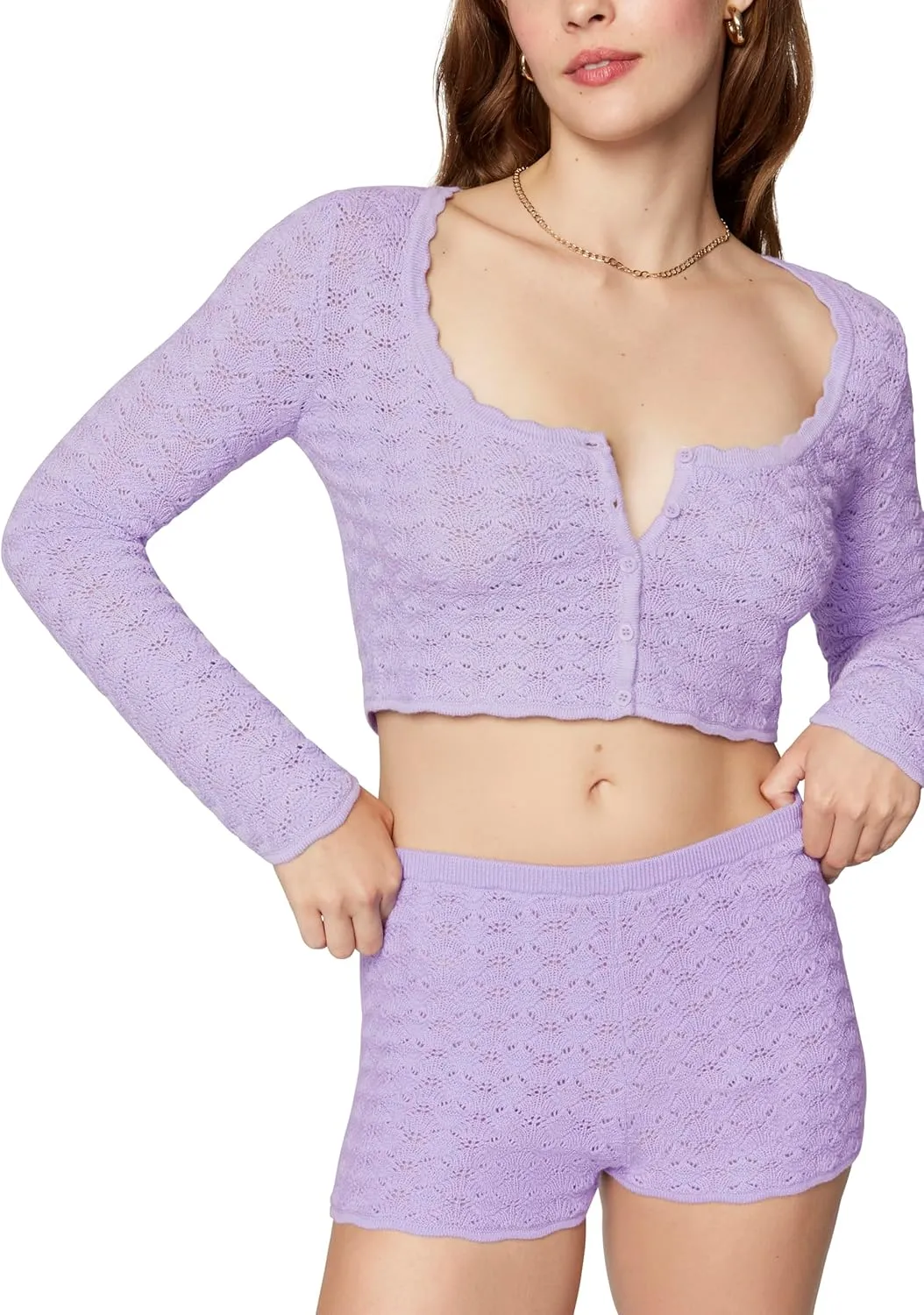 florence by mills Women's Le Pointelle Sweater Lace Cardigan