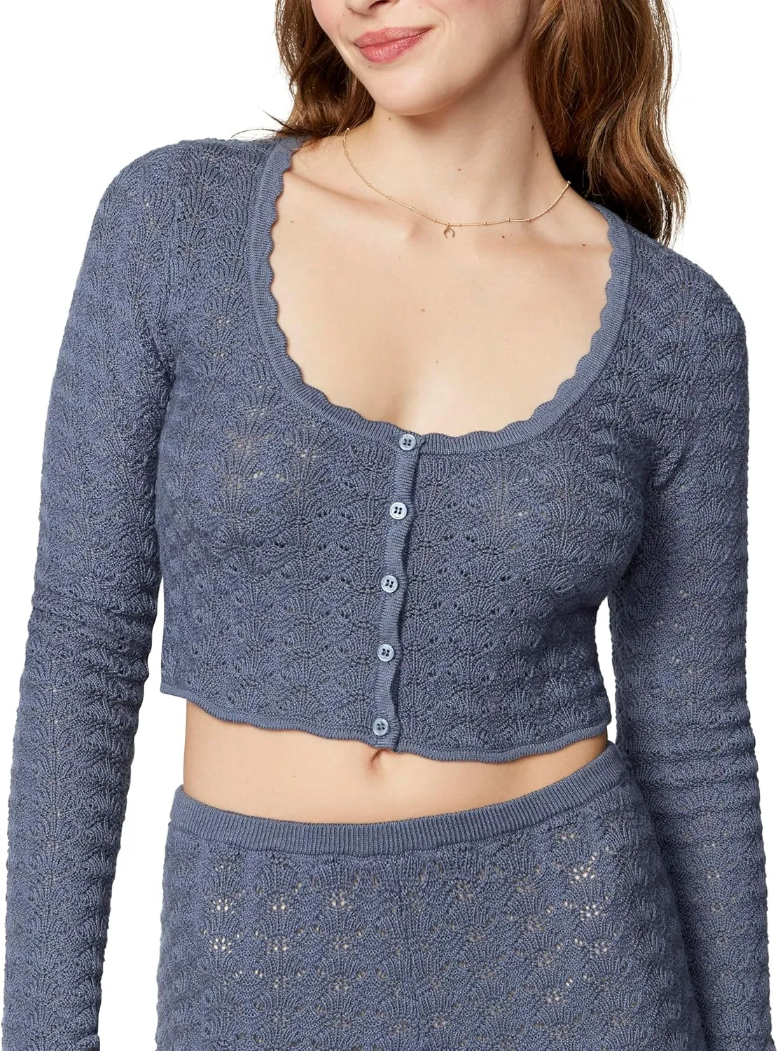 florence by mills Women's Le Pointelle Sweater Lace Cardigan