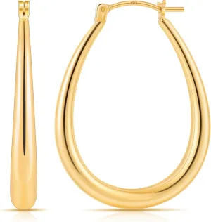 Gacimy Gold Chunky Hoop Earrings for Women, 14K Gold Plated Oval Hoop Earrings with 925 Sterling Silver Post