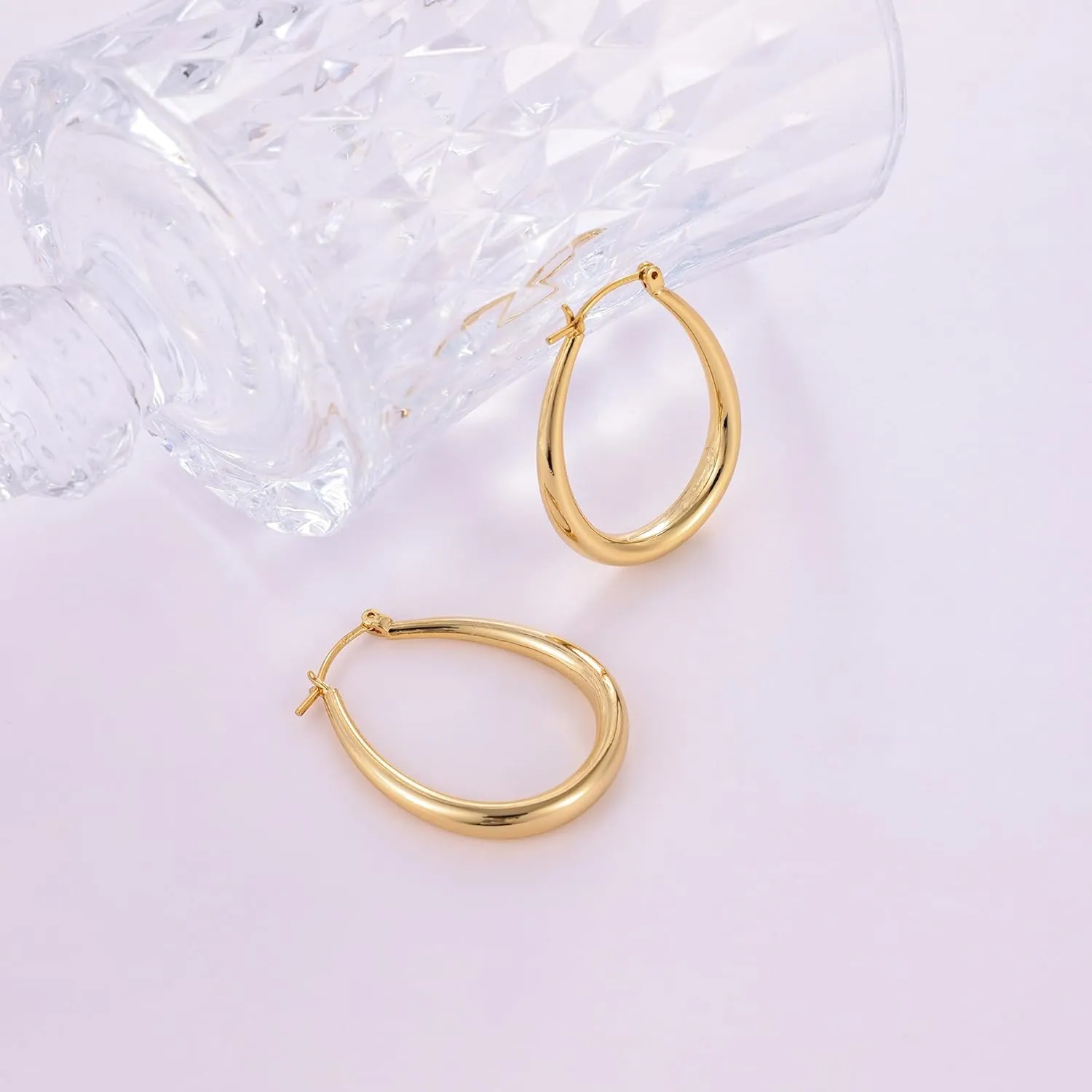 Gacimy Gold Chunky Hoop Earrings for Women, 14K Gold Plated Oval Hoop Earrings with 925 Sterling Silver Post