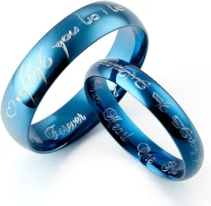 Gemini Personalized His and Her Couple Dome Blue Polish Promise Couple Wedding Titanium Ring Set Valentine Day Gift