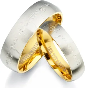 Gemini Personalized His and Her Couple Two Tone Yellow Gold match Platinum Brush Matte Titanium Wedding Ring Set Valentine Day Gift