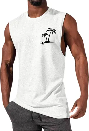generic Mens Tank Tops Beach Funny Graphic Vest Hawaiian Vacation T-Shirt Sleeveless Summer Workout Gym Vest Coconut Palm Tee