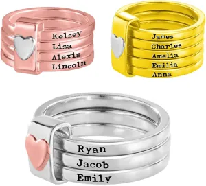Getname Necklace Custom Name Stacking Ring for Women Personalized Stackable Mothers Rings with Names Mothers Day Gift Stacked Name Ring Gift for Her Stackable Engraved Rings Mom Rings Mom Gift