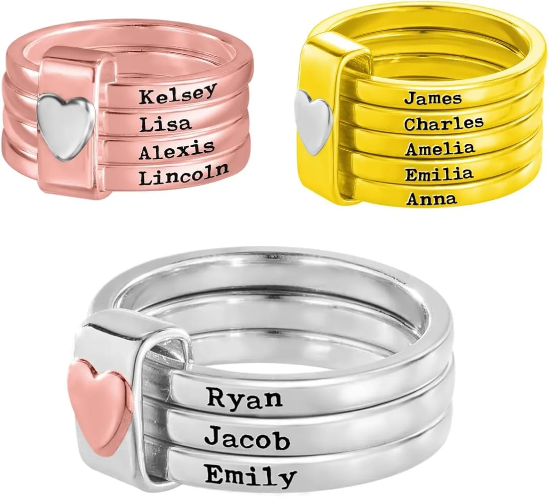 Getname Necklace Custom Name Stacking Ring for Women Personalized Stackable Mothers Rings with Names Mothers Day Gift Stacked Name Ring Gift for Her Stackable Engraved Rings Mom Rings Mom Gift