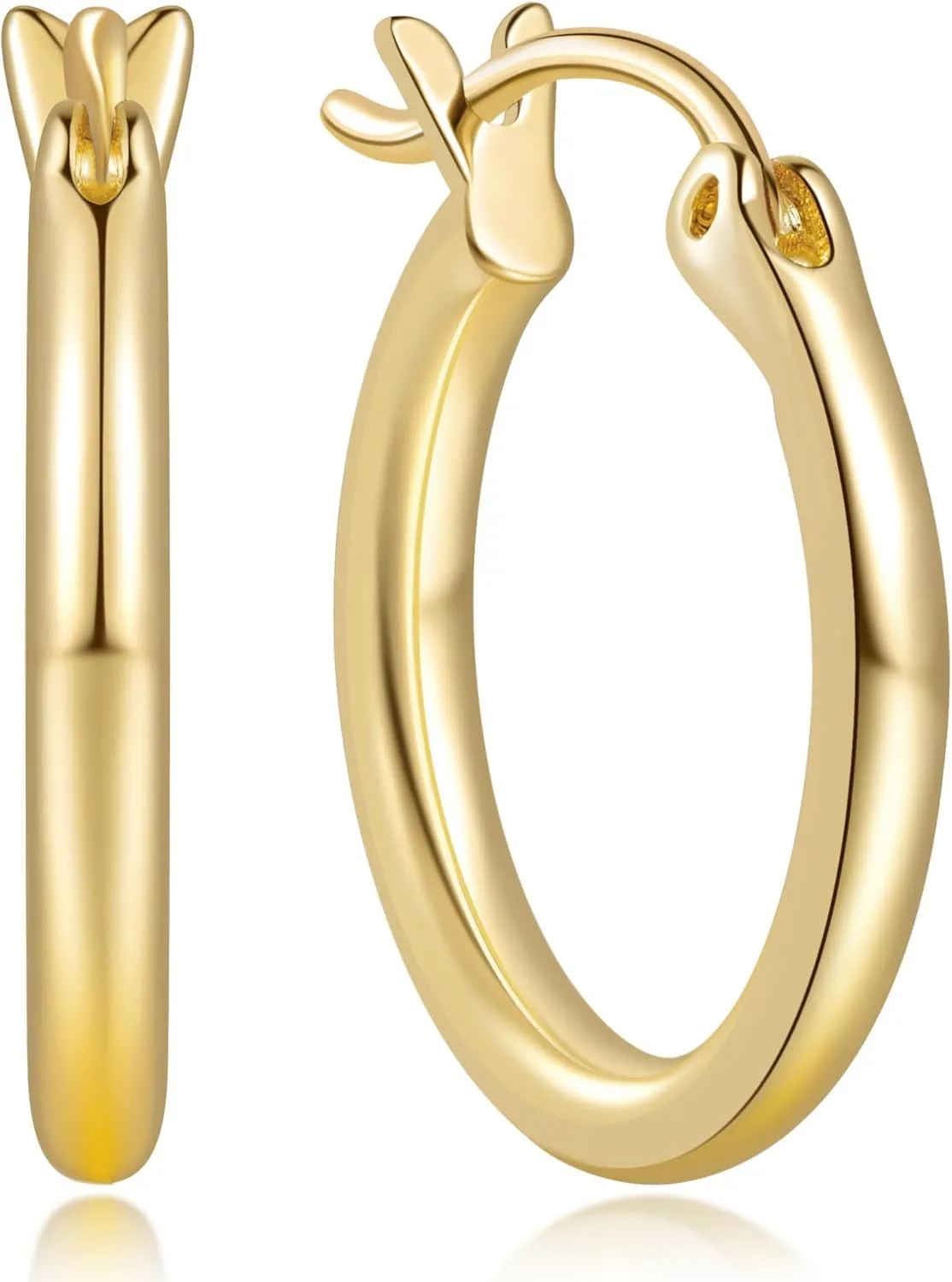 GIORGIA GIBBS 14K Gold Hoop Earrings for Women Trendy Well-polished Finish Round Fine Jewellery Brass with 14K Gold