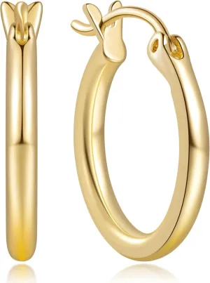 GIORGIA GIBBS 14K Gold Hoop Earrings for Women Trendy Well-polished Finish Round Fine Jewellery Brass with 14K Gold