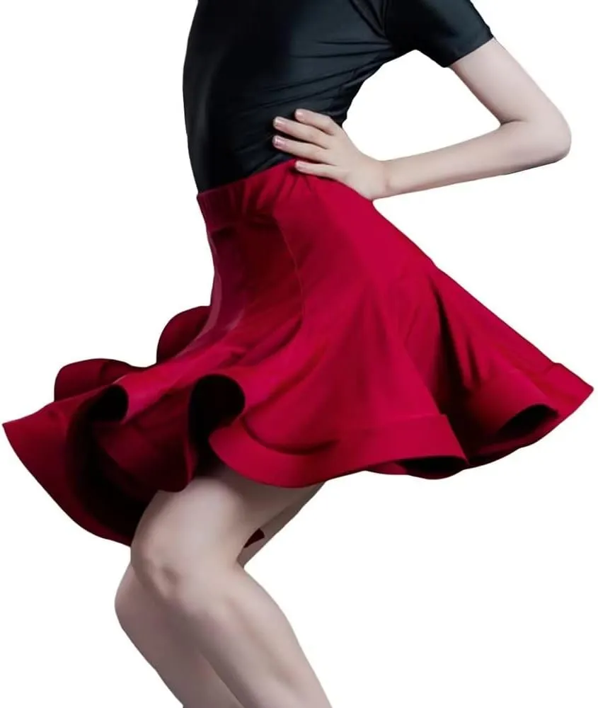 Girls Kids Latin Dance Skirt Ruffle Swing Ballroom Samba Tango Cha-Cha Practice Dancewear