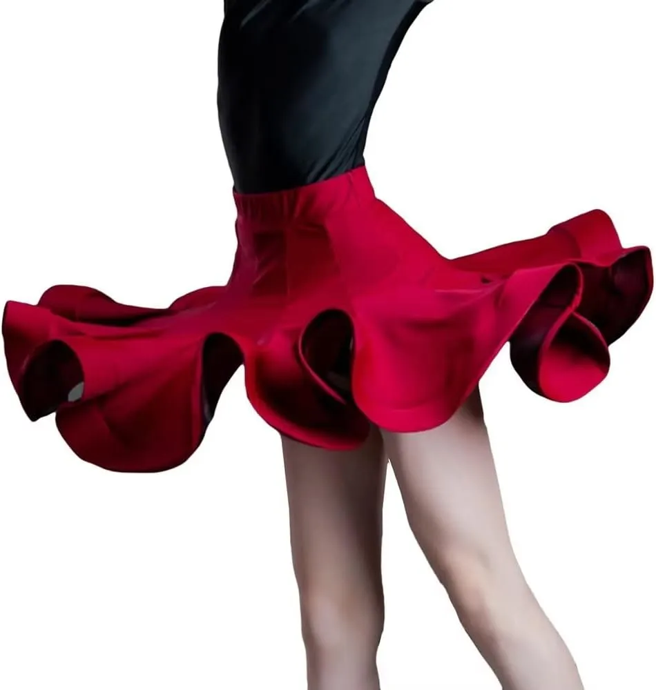 Girls Kids Latin Dance Skirt Ruffle Swing Ballroom Samba Tango Cha-Cha Practice Dancewear